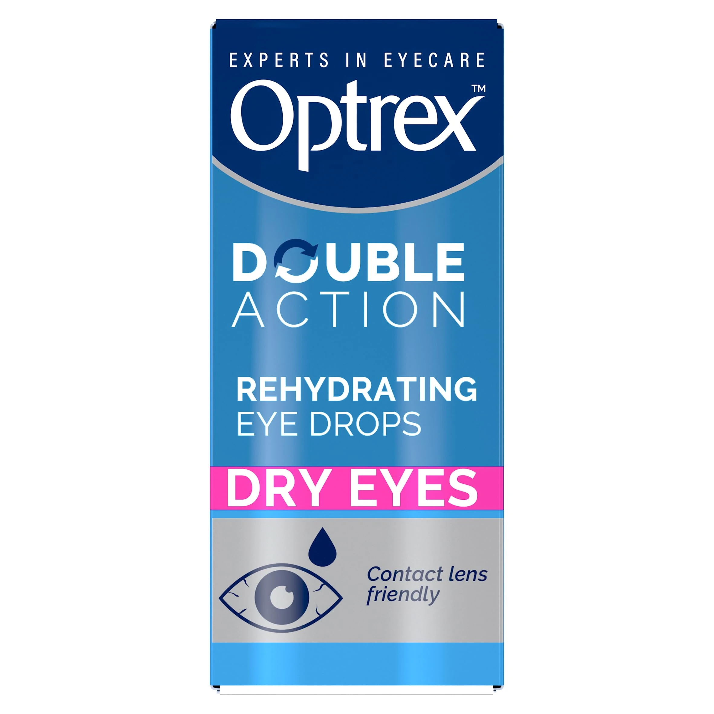 Optrex Double Action, Dry Eyes, 10 ml, Moisturising Drops for Dry & Tired Eyes, Fast Long-Lasting Relief, Restores Moisture, Suitable with Contact Lenses, Eye Care Solution, Instant Relief