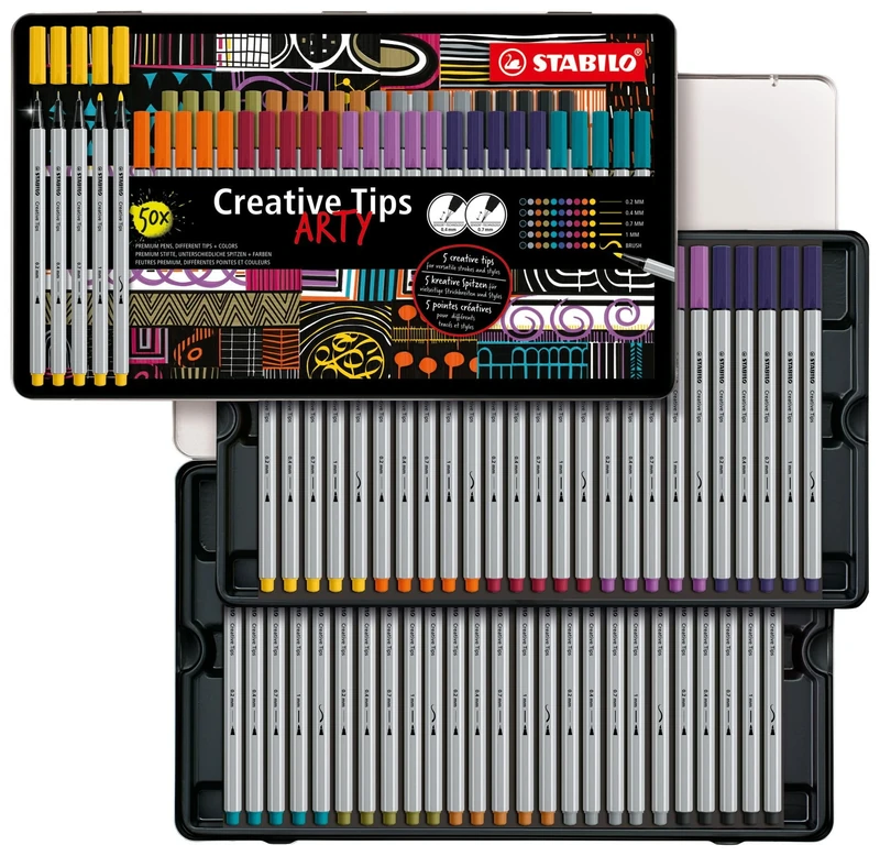 STABILO Creative Tips - Multi-Tip Pen Set - ARTY - Tin of 50 - URBAN - Assorted Colours