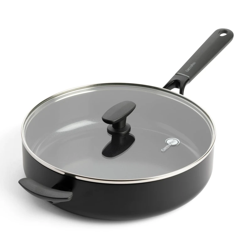 GreenPan SmartShape Healthy Ceramic Non-Stick 28 cm/4.2 Litre Sauté Pan with Glass Lid, PFAS-Free, Induction Suitable, Oven Safe, Black