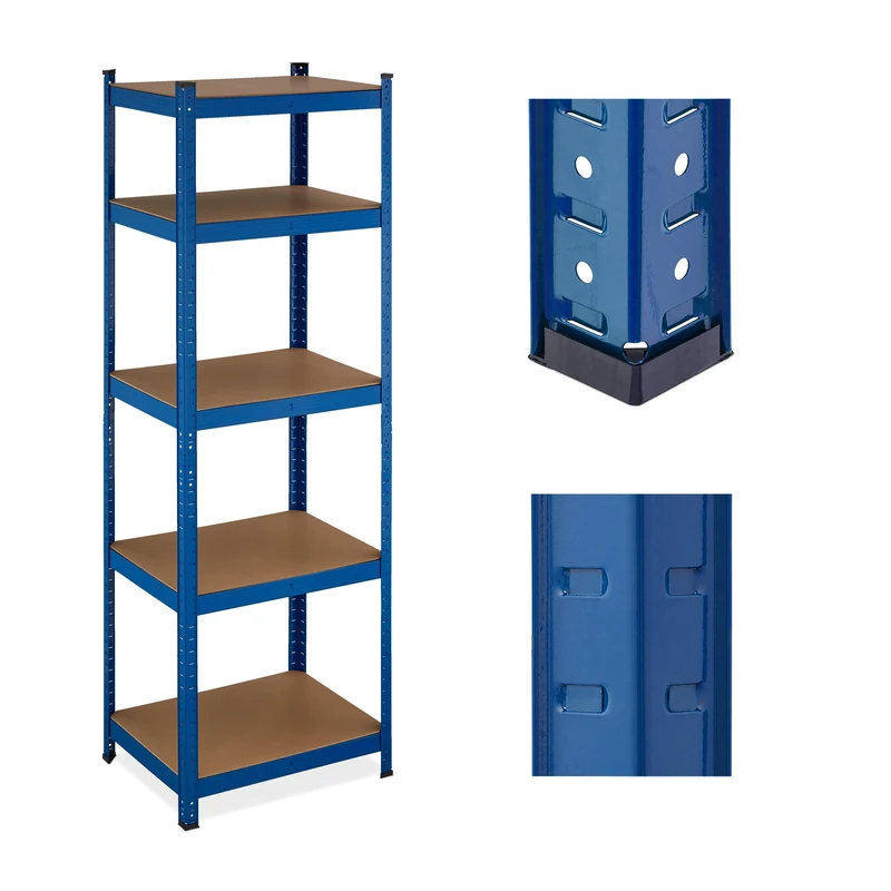 Relaxdays Heavy-Duty Shelving, up to 500 kg, Dividable, Cellar, Garage, Plug-in Storage, 180 x 60 x 45 cm, Steel, Blue