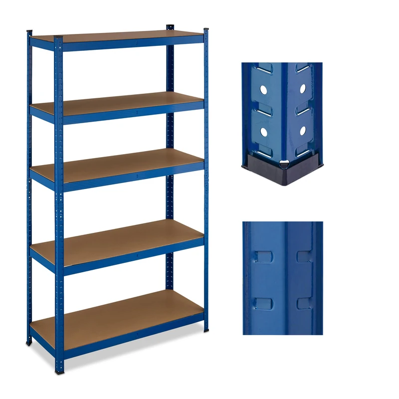 Relaxdays Heavy-Duty Shelving, up to 500 kg, Dividable, Cellar, Garage, Plug-in Storage, 180 x 100 x 40 cm, Steel, Blue