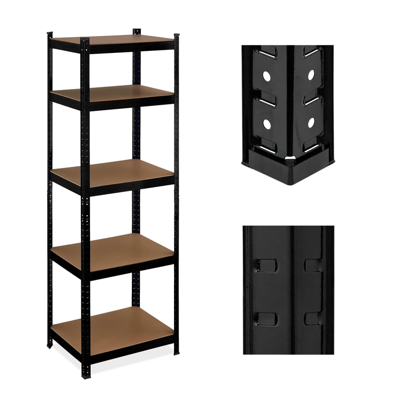Relaxdays Heavy-Duty Shelving, 80% Steel fibreboard 10% Plastic, Black, 180 x 60 x 45 cm