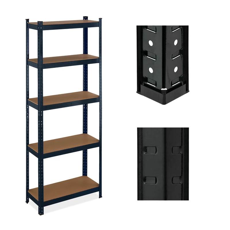 Relaxdays Heavy-Duty Shelving, up to 500 kg, Dividable, Cellar, Garage, Plug-in Storage, 180 x 70 x 30 cm, Steel, Black