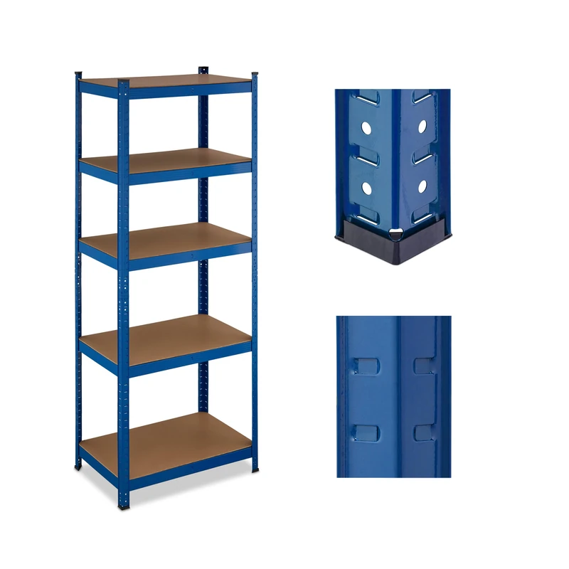Relaxdays Heavy-Duty Shelving, up to 500 kg, Dividable, Cellar, Garage, Plug-in Storage, 180 x 70 x 45 cm, Steel, Blue