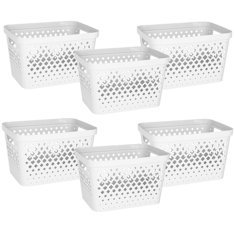 Glad Plastic Storage Basket Set, Value Pack of 6 | Open Storage Bins for Shelves, Bathroom, Pantry, Closet | Nesting Organizer Boxes with Handles, 4 Gallon, White