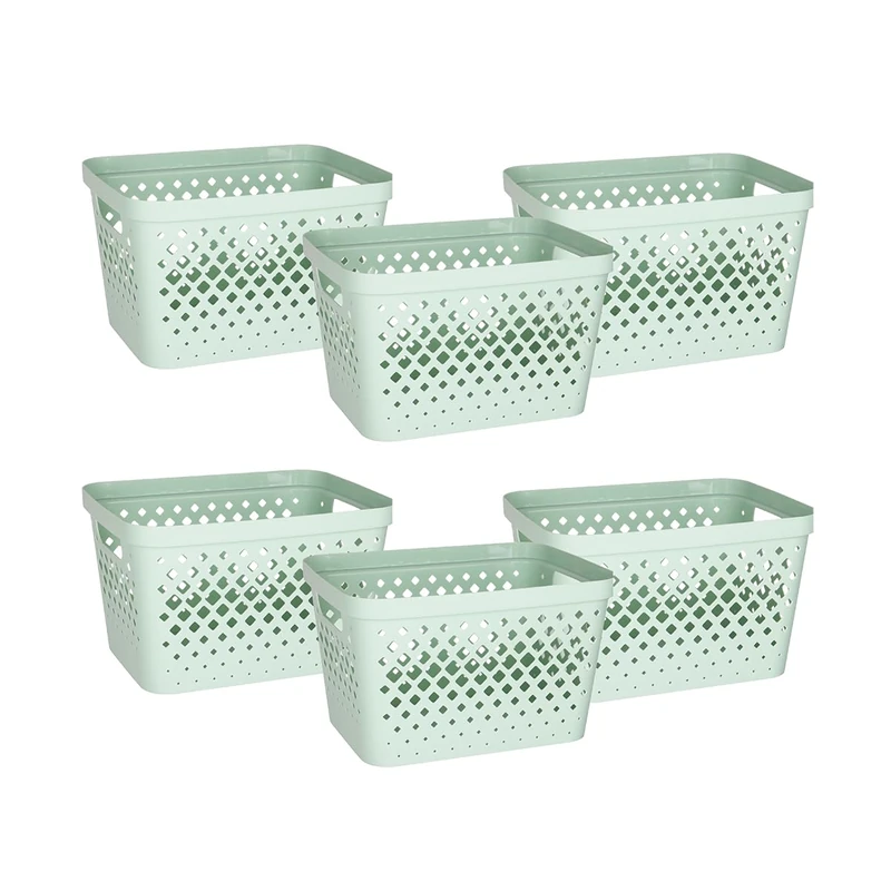 Glad Plastic Storage Basket Set, Value Pack of 6 | Open Storage Bins for Shelves, Bathroom, Pantry, Closet | Nesting Organizer Boxes with Handles, 4 Gallon, Sage