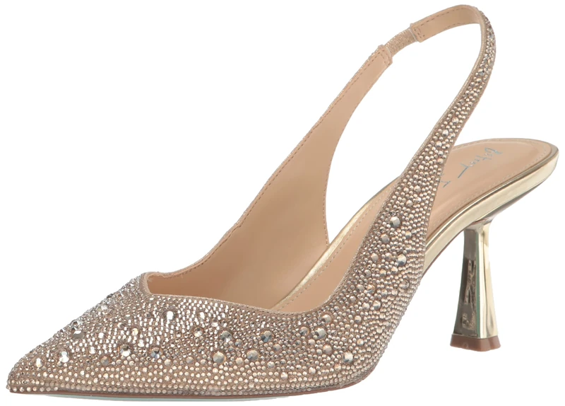 Betsey Johnson Womens SBCLARK Rhinestone Pointed Toe Pumps, Light Gold, 6 UK Wide
