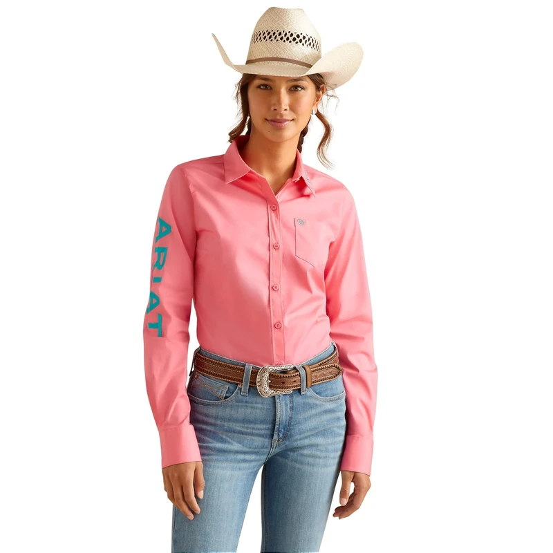 ARIAT Women's Wrinkle Resist Team Kirby Stretch Shirt, Camellia Rose, Small, Camellia Rose, S