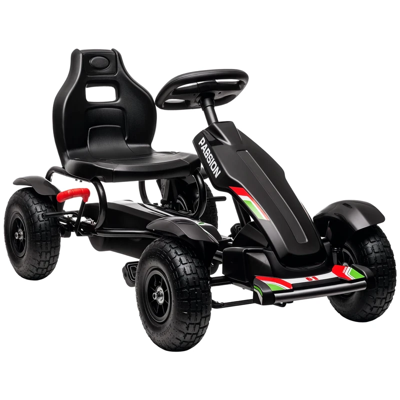 HOMCOM Pedal Go Kart, Kids Ride On Racer with Adjustable Seat, Inflatable Rubber Tyres, Handbrake for Ages 5-12 Years - Black