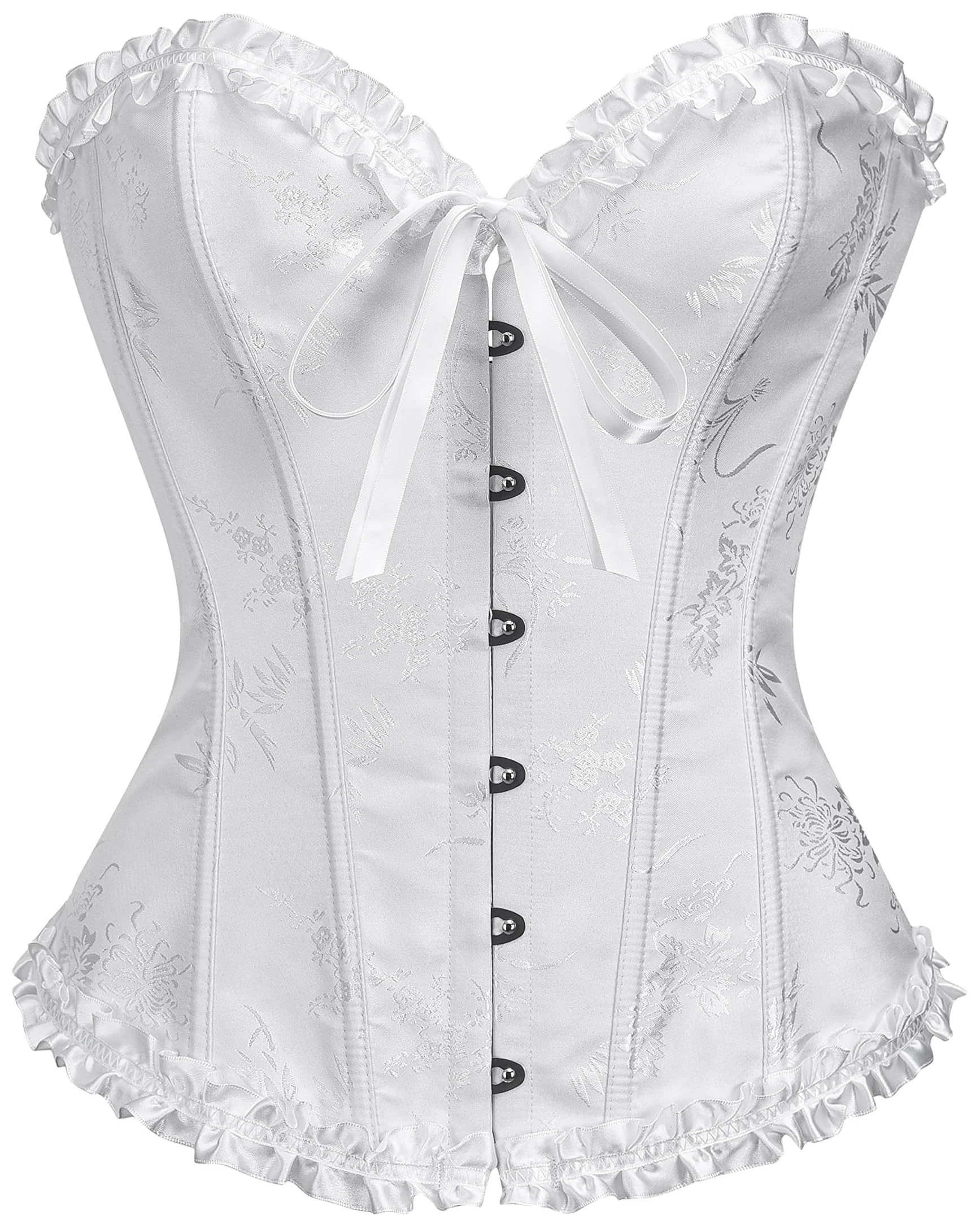 SZIVYSHI Corset Tops for Women, Bustier Shapewear Lingerie, Lace Waist Push Up Bodysuit Brilliant White, Size S
