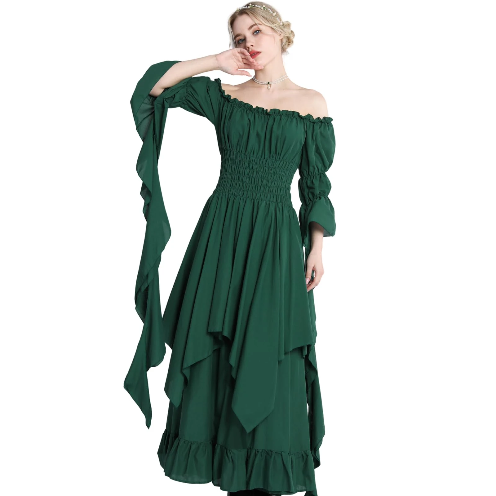 CR ROLECOS Victorian Renaissance Costume Women Gothic Witch Medieval Wedding Dress - Green Plus Size XXL/3XL