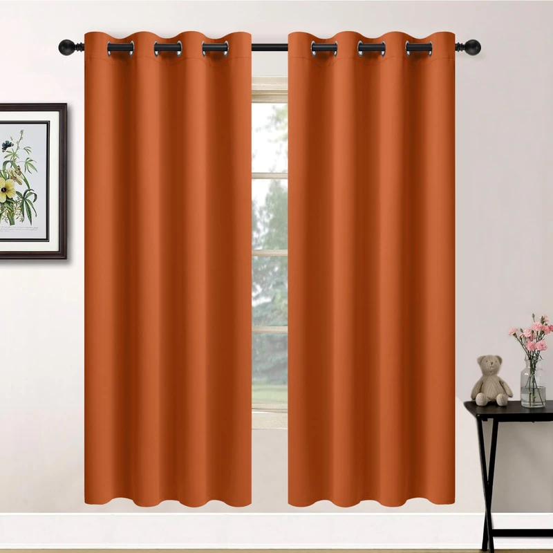 Yakamok Soft and Smooth Orange Blackout Curtains for Bedroom - Grommet Thermal Insulated Room Darkening Curtains for Living Room, Set of 2 Panels (52 x 72Inch, Burnt Orange)
