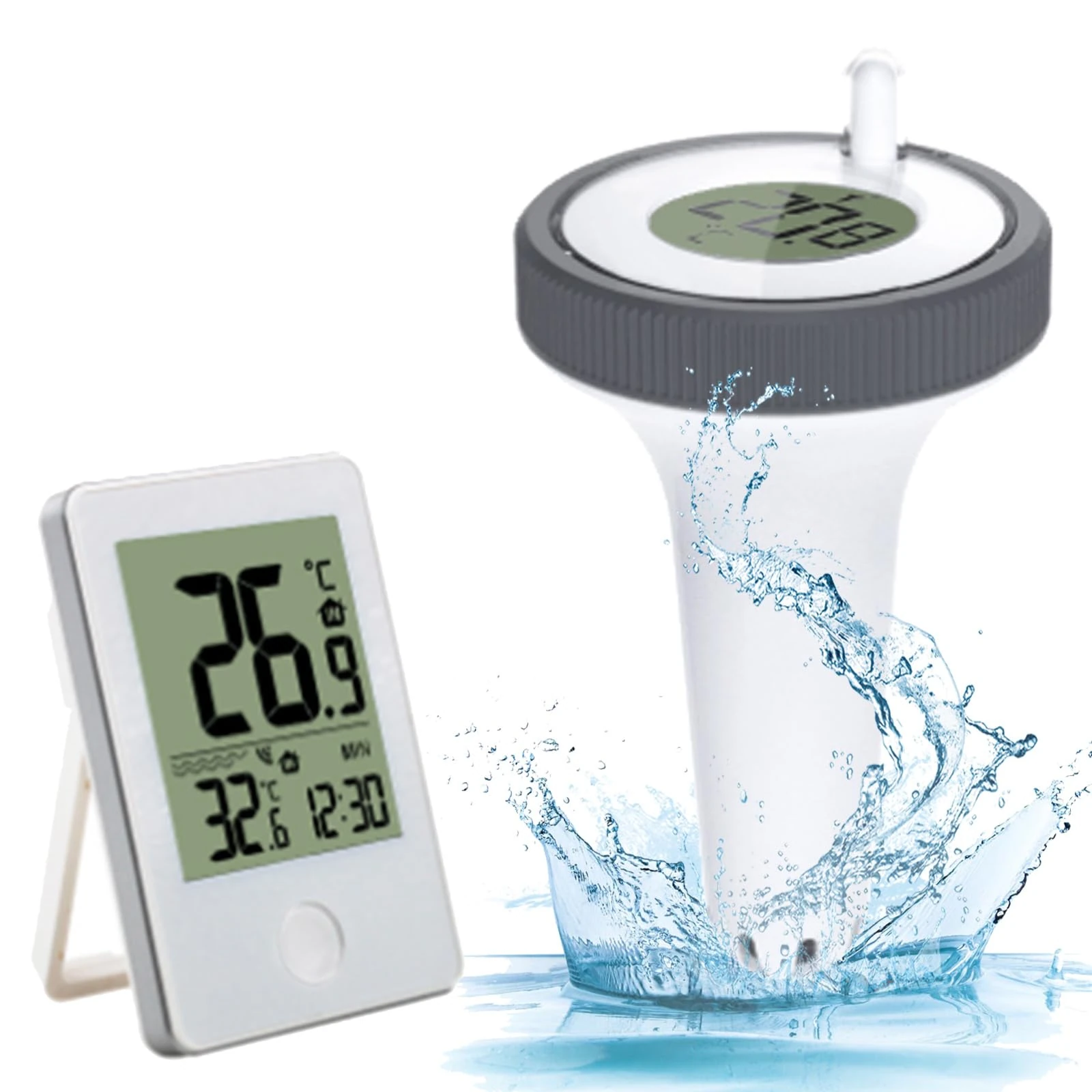 RUNQIN OUTDOOR Digital Wireless Floating Pool Thermometer - High Accuracy, LCD, Wi Fi, Battery Powered, -40℃ to +70℃, for Pool, Aquarium, Bath
