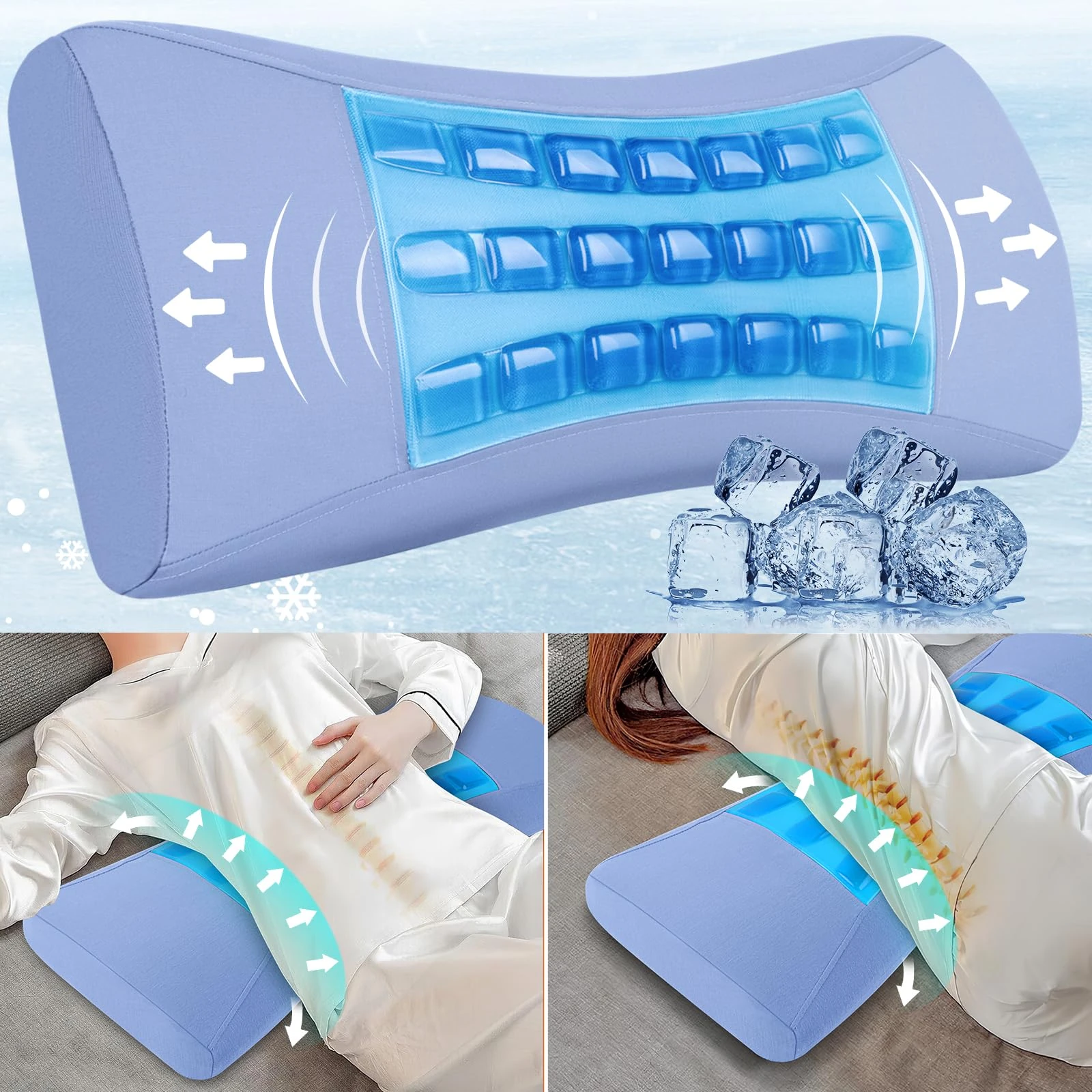 Lumbar Support Pillow for Bed Relief Lower Back Pain with Cooling Gel: Lower Back Pillow for Sleeping-Memory Foam Car Seat Cushions for Side, Back&Stomach Sleepers-Back Support Pillow for Chair,Car