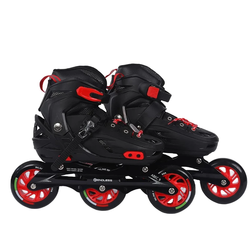 Endless EL1033 Inline Adjustable Skates | Aluminium Chassis and 100 mm PU Three Wheels | With ABEC 9 Bearings | Indoor and Outdoor, Red