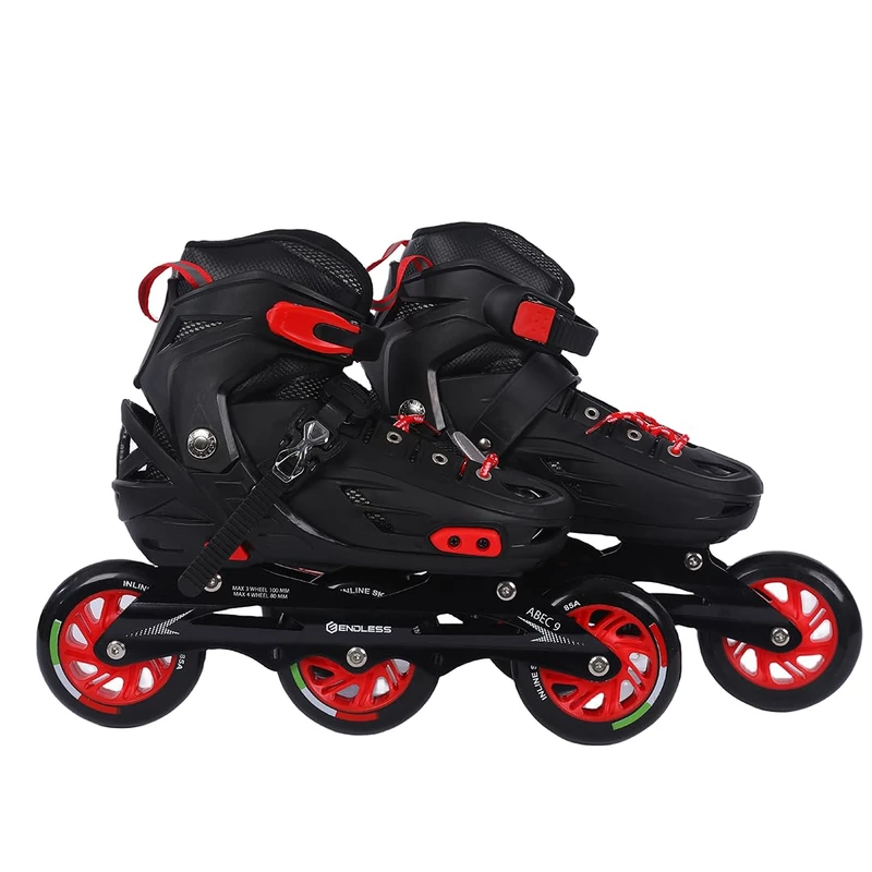 Endless EL1033 Inline Adjustable Skates | Aluminium Chassis and 100 mm PU Three Wheels | With ABEC 9 Bearings | Indoor and Outdoor, Red