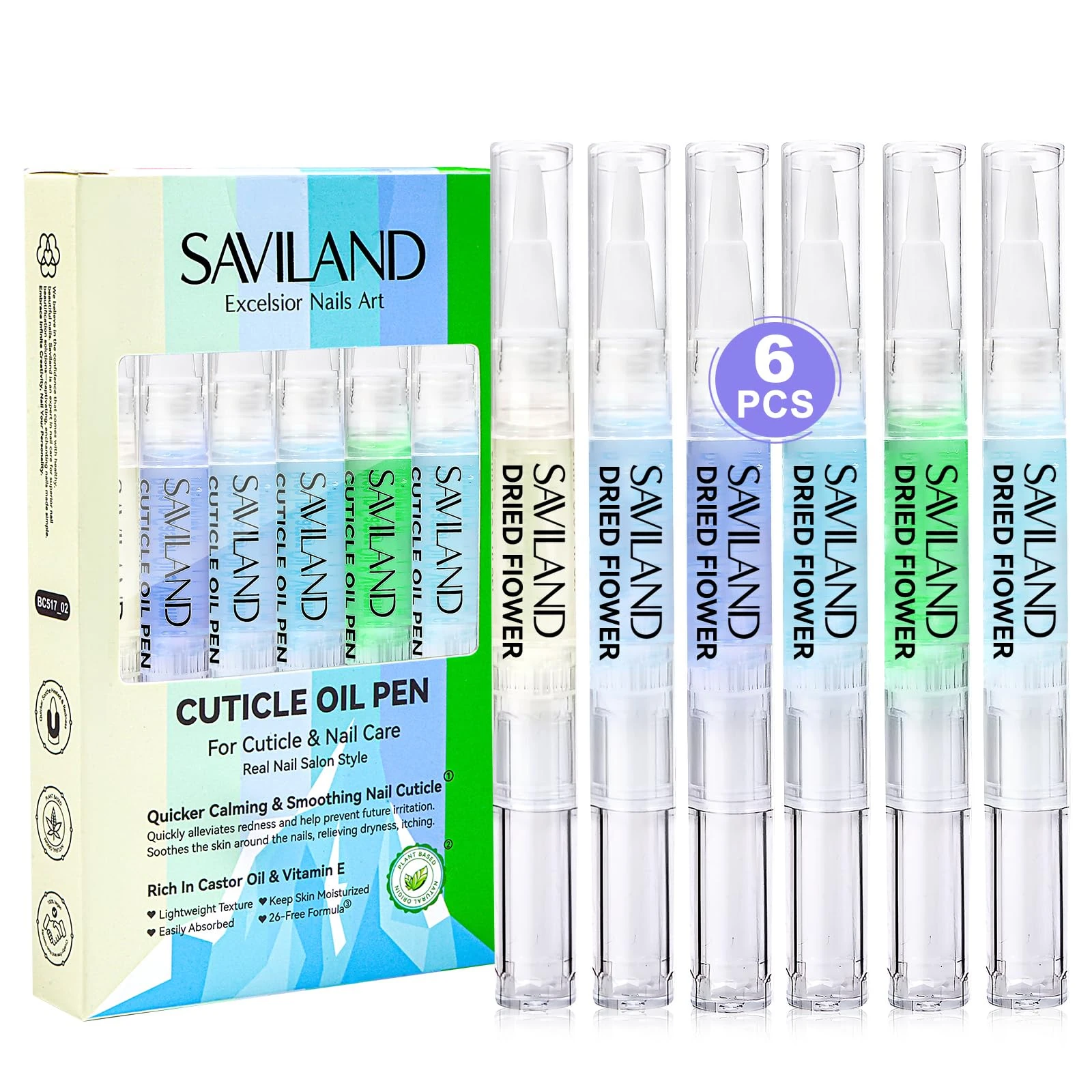 SAVILAND Cuticle Oil Pen for Nails: 6Pcs Vitamin E Nail Oil Cuticle Plant Extracts Nail Growth Oil For Cuticle Nail Care Soothing Calming Repairing Dryness Hangnail Redness at Home On the Go