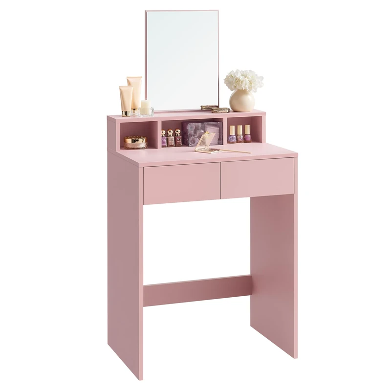 VASAGLE KAILYN Collection - Dressing Table with Large Mirror, Vanity Table with 2 Drawers and 3 Compartments, Makeup Table, Modern, Jelly Pink RDT103R01