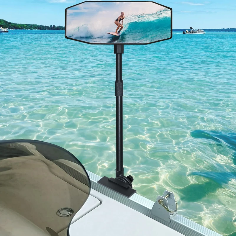 Pontoon Boat Mirror,Marine Boat Rear View Mirror for Pontoon Boat Water Skiing,Extra Large Pontoon Rearview Mirror 4.7" x 12.2",Pontoon Rear View Mirror,360° Adjustable Stable Boat Rearview Mirror