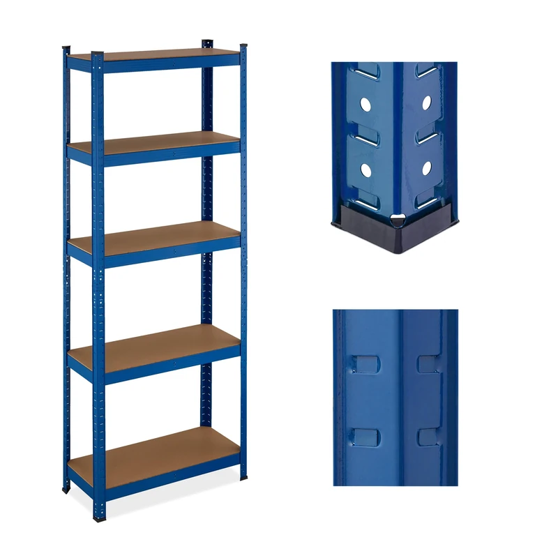 Relaxdays Heavy-Duty Shelving, up to 500 kg, Dividable, Cellar, Garage, Plug-in Storage, 180 x 70 x 30 cm, Steel, Blue