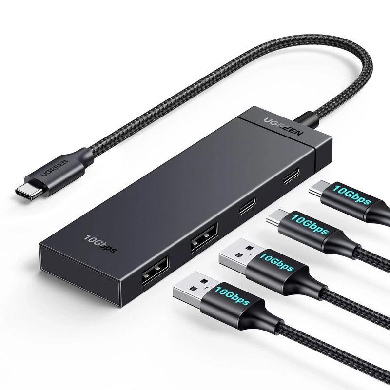 UGREEN 10Gbps USB C Hub With 2 USB C and 2 USB A Data Ports, Multiport Adaptor Compatible With MacBook Pro, Air, iPad Pro, Mini 6 and iPhone 15/16/17, Plug and Play