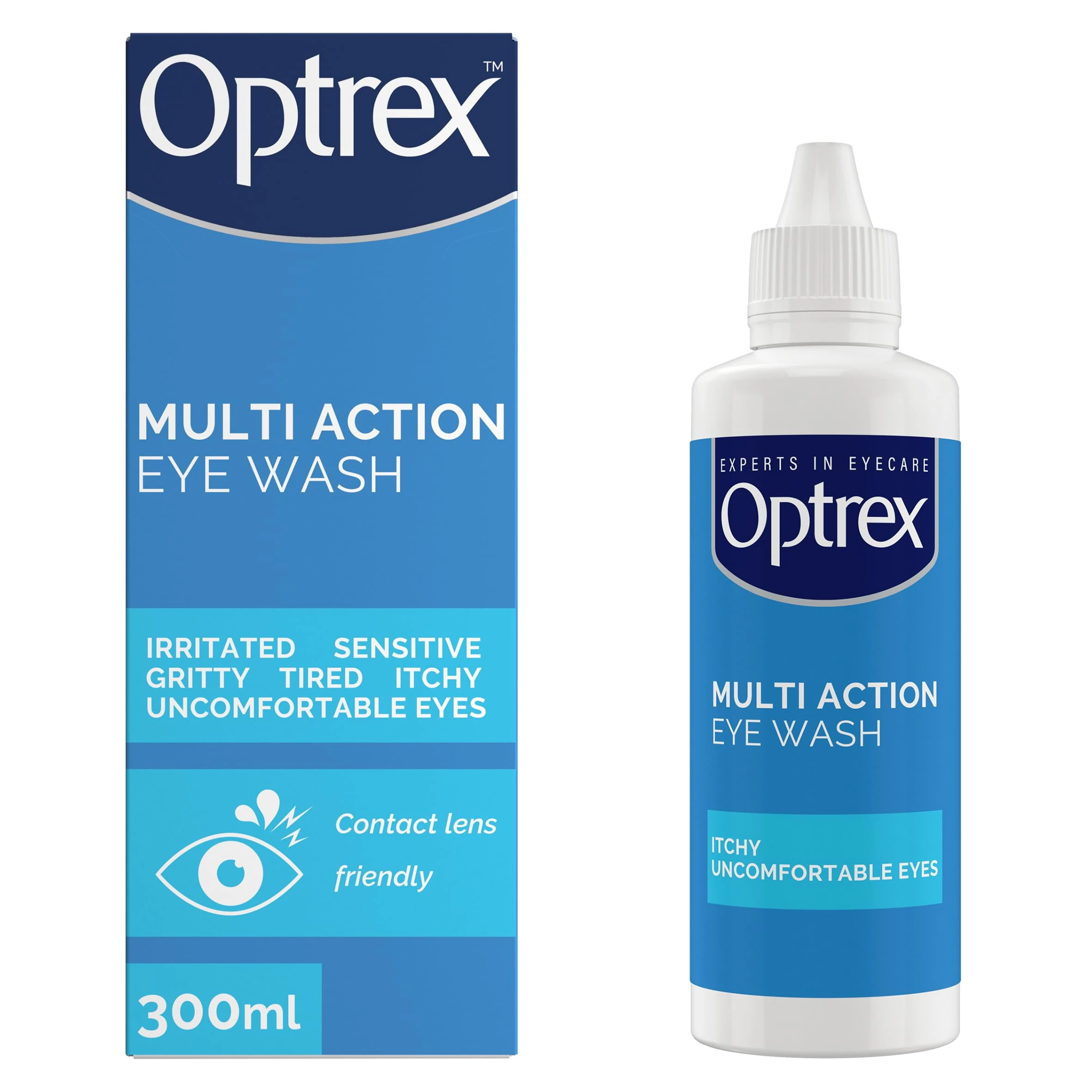Optrex Multi Action, Eye Wash, 300 ml, for Gentle and Effective Relief, Itchy, Irritated, Tired, Uncomfortable Eyes, Easy to Use,
