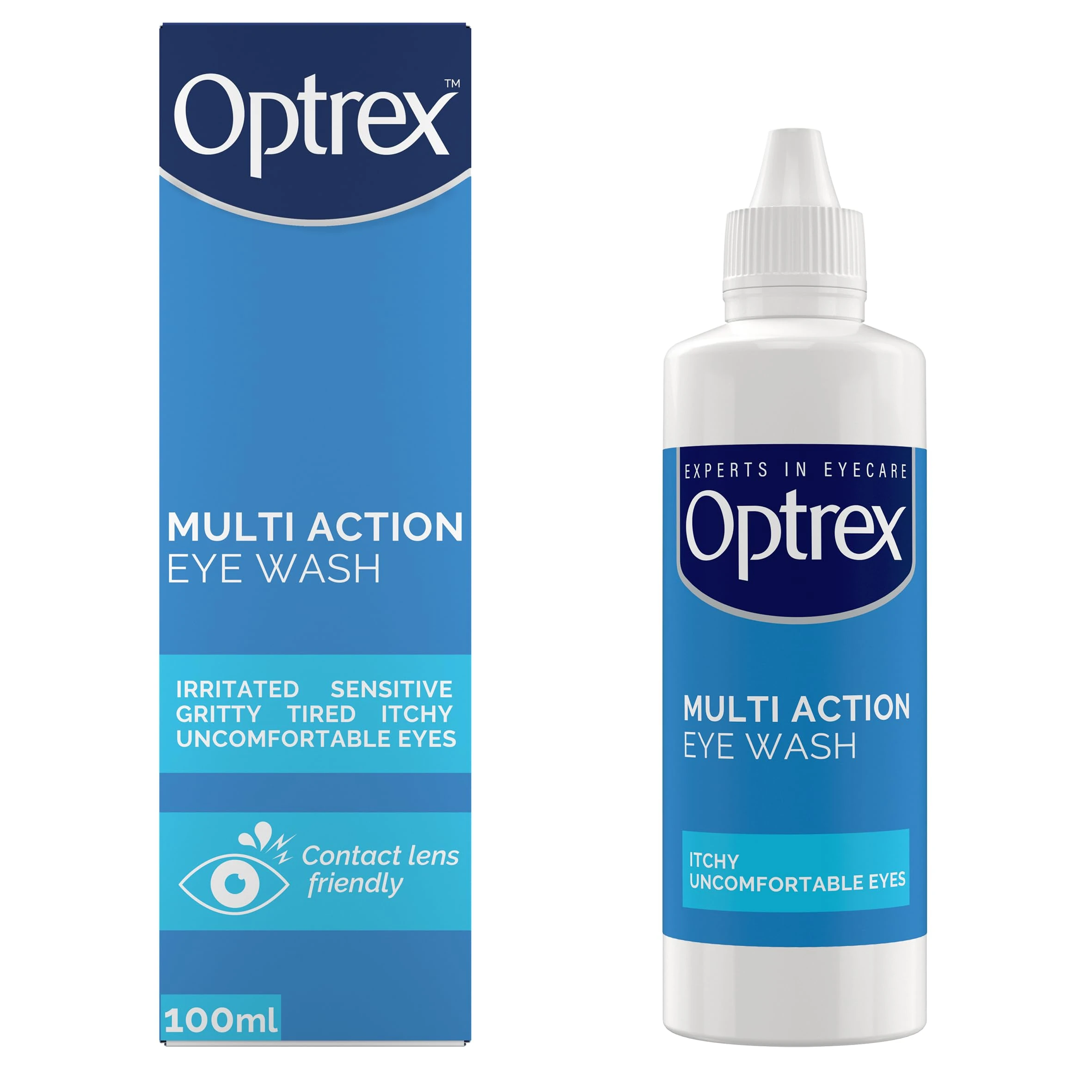 Optrex Multi Action, Eye Wash, 100 ml, for Gentle and Effective Relief, Itchy, Irritated, Tired, Uncomfortable Eyes, Easy to Use,