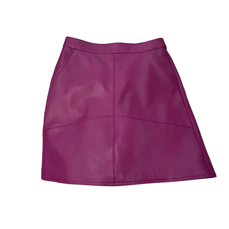 Woman Skirts Korean Style Real Leather Skirts High Waist Mini Skirt Fushia