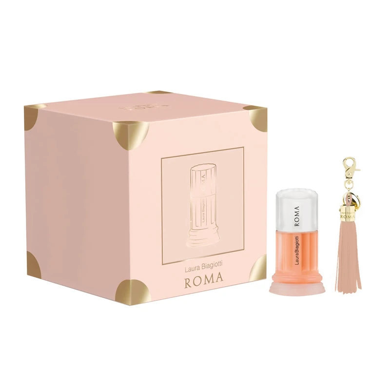 Laura Biagiotti Roma Gift Set, 2 pc - EDT Spray - Bag Charm - Perfume for Women - Fruity Floral Fragrance - Long-Lasting - With Bergamot and Vanilla