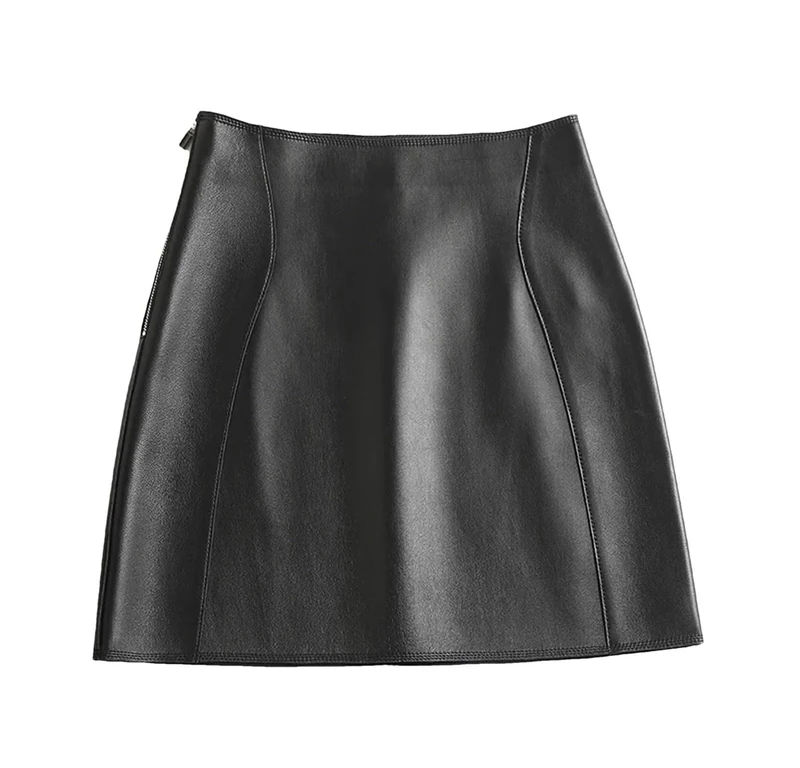 Leather Sexy Mini Skirt Women Spring High Waist A-Line Skirt High Street Black