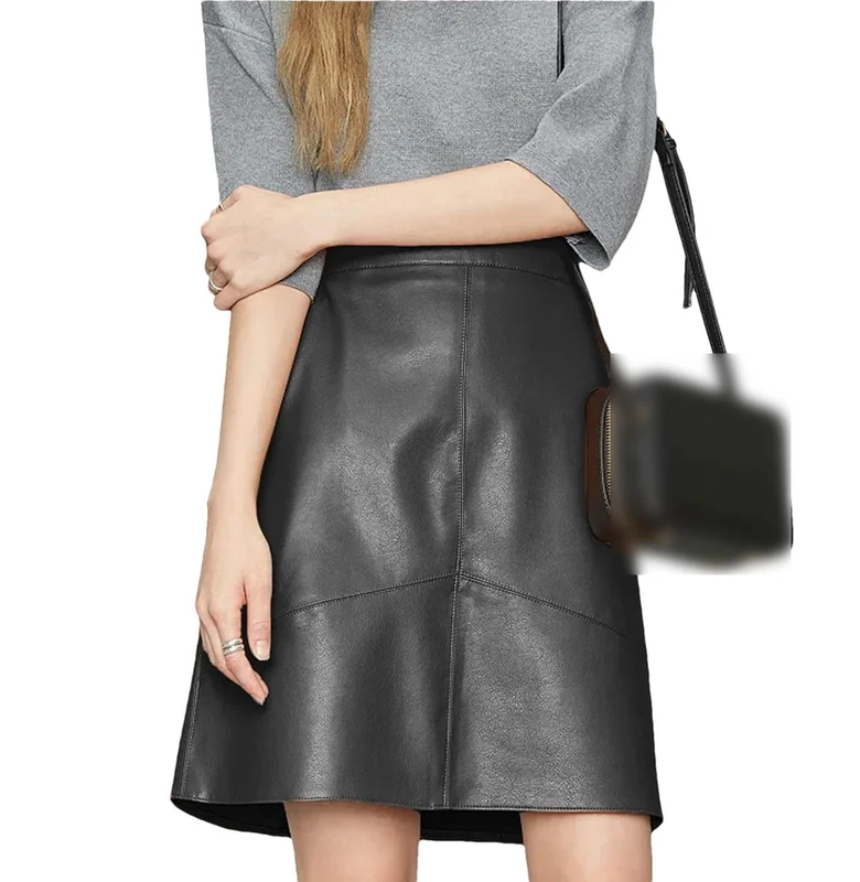 Woman Skirts Korean Style Real Leather Skirts High Waist Mini Skirt Black