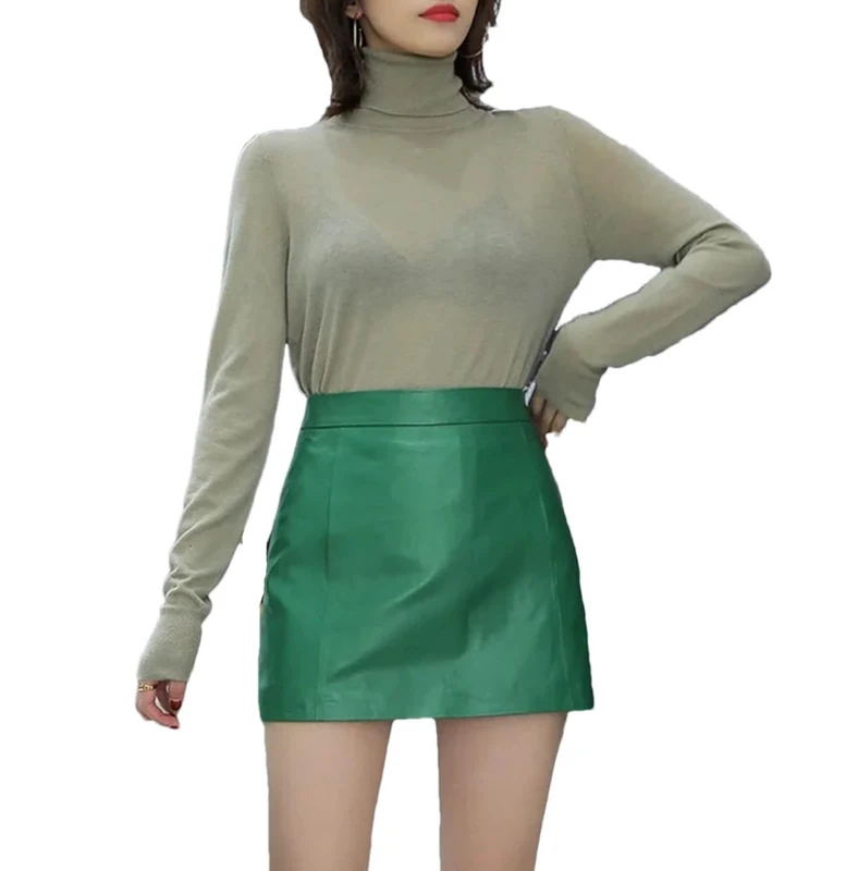 Sheepskin Leather Skirt Women High Waist Skirt Spring Autumn Slim Mini Skirt Leather Shorts