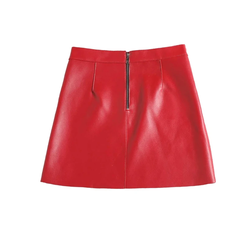 Leather Autumn and Winter Office Casual Plus Size Women Sexy Mini Skirts Red