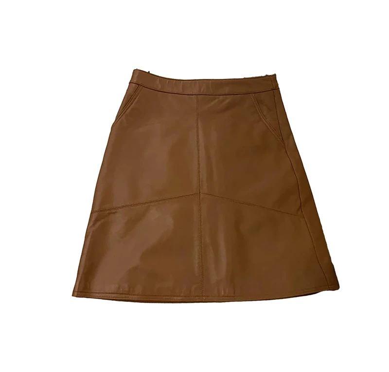 Woman Skirts Korean Style Real Leather Skirts High Waist Mini Skirt Brown