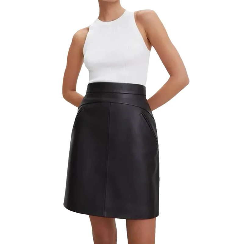 Mini Skirt Black Sheepskin Leather Skirts Women Korean Fashion Office Skirts
