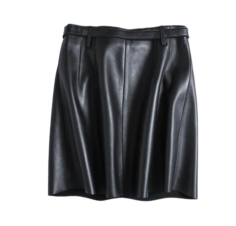 Leather Sexy Mini Skirt Women Spring South Korean Fashion High Waist Buttons Retro A-Line Skirt Belt Black