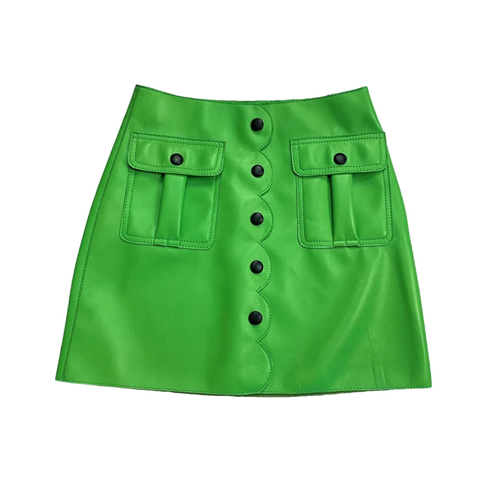 Skirts for Women Sheepskin French Chic Petal Mini Elegantes High Waist Pocket A-Line Leather