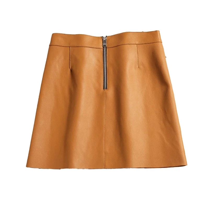 Leather Autumn and Winter Office Casual Plus Size Women Sexy Mini Skirts Dark Khaki