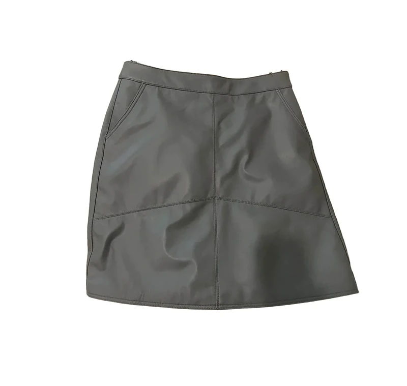 Woman Skirts Korean Style Real Leather Skirts High Waist Mini Skirt Dark Gray