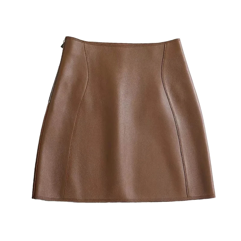 Leather Sexy Mini Skirt Women Spring High Waist A-Line Skirt High Street