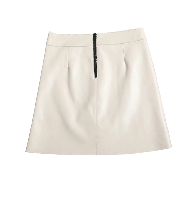 Leather Autumn and Winter Office Casual Plus Size Women Sexy Mini Skirts Beige