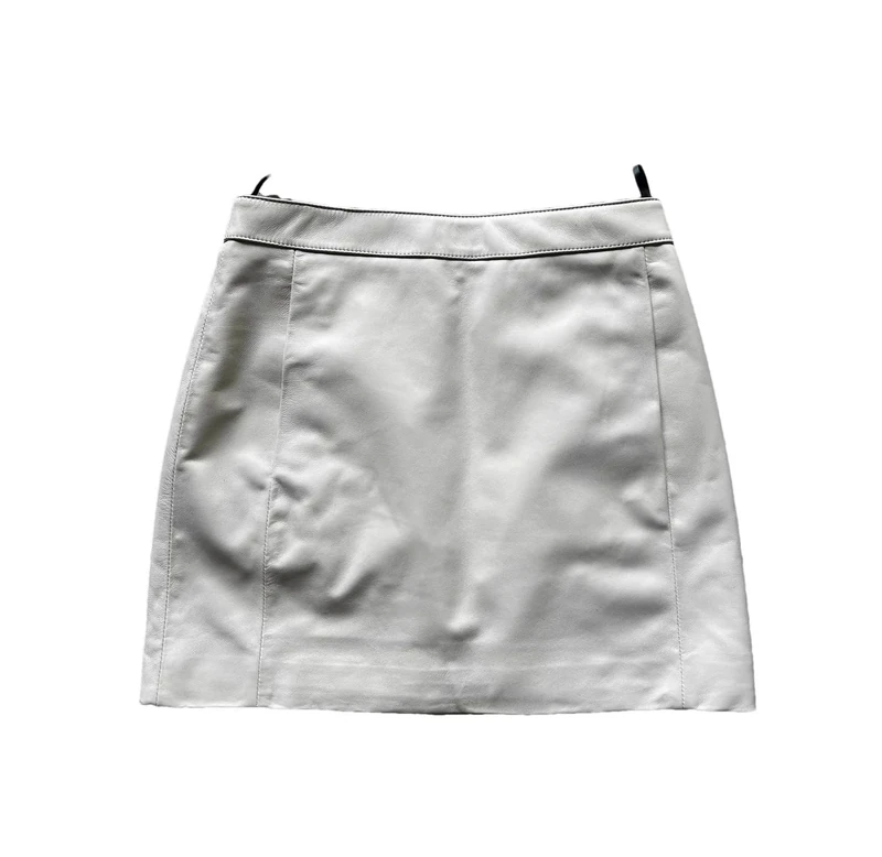 Sheepskin Leather Skirt Women High Waist Skirt Spring Autumn Slim Mini Skirt Leather Shorts Ivory