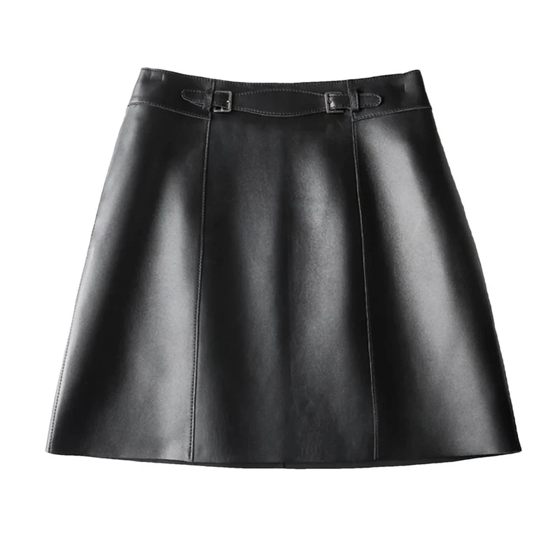 Leather Sexy Mini Skirt Women Spring South Korean Fashion High Waist Buttons Retro A-Line Skirt Black