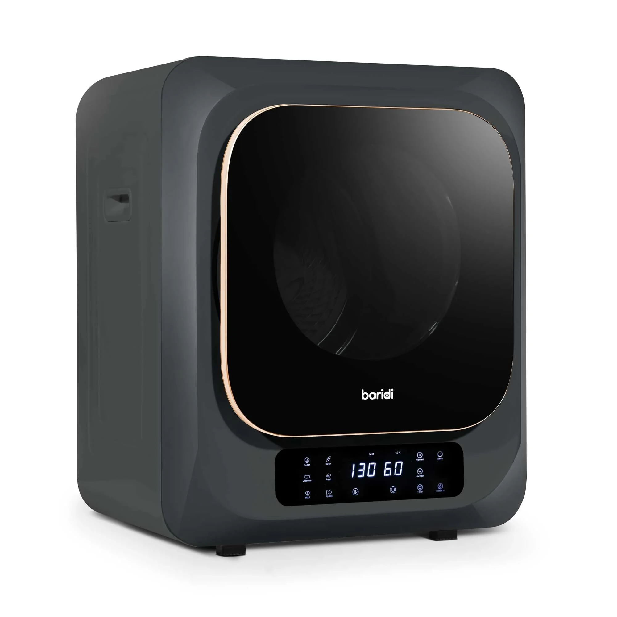 Baridi Small Tumble Dryer, Portable, 2.5kg, Vented, Perfect for Counter Top or Wall Mounted Use with Digital Controls, Compact, Black Mini Spin Dryer - DH229