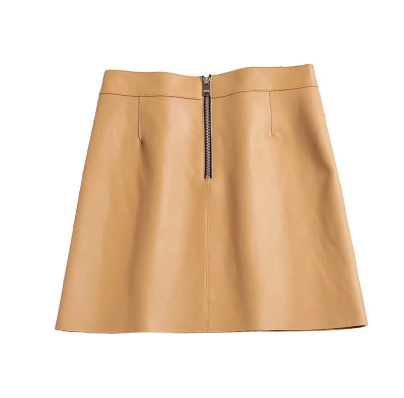 Leather Autumn and Winter Office Casual Plus Size Women Sexy Mini Skirts Khaki