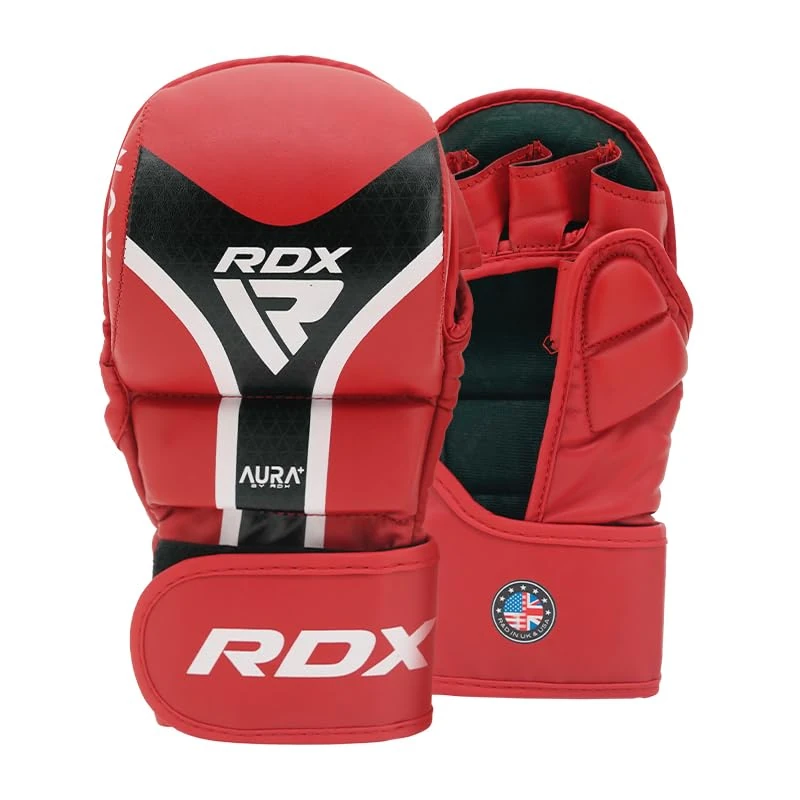 RDX Grappling Gloves MMA Shooter T17 – Maya Hide Leather Kalix Skin, IMF Foam, EVA-Lution Padding, Padded Thumb, Quick-EZ Strap, Breathable Lining – Sparring & Training Gloves (Red, XL)