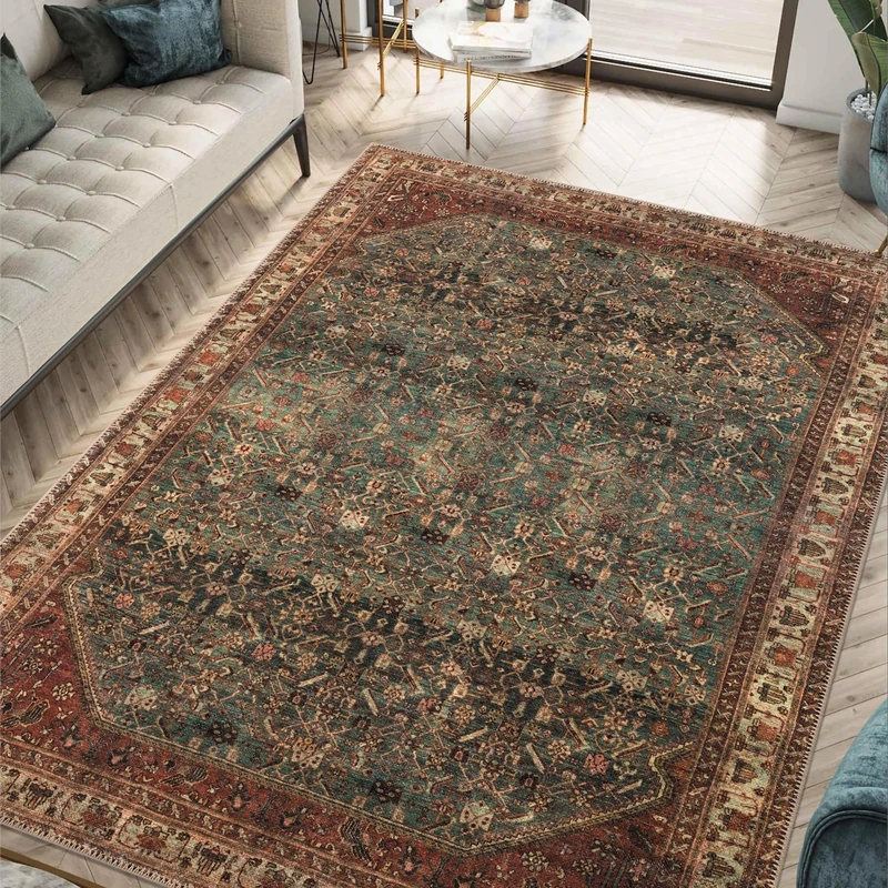Keen Home Design 8x10 Rug - Machine Washable Area Rug with Non-Slip Backing, Ideal for Living Room, Dining Room, Bedroom - Vintage, Easy Clean, Durable, Low Pile Rug - (8' x 10')