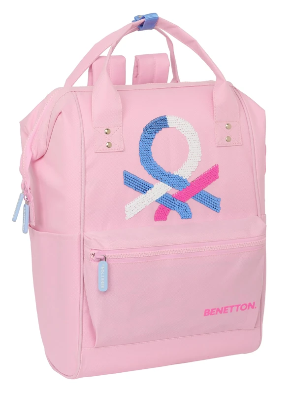 BENETTON PINK Youth Backpack with Handles for Laptops up to 33 cm (13 Inches), Ideal for Teenagers of Different Ages Comfortable and Versatile, Quality and Resilience, 27 x 19 x, pink, Estándar,