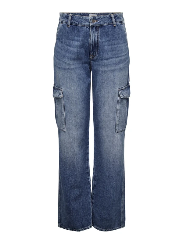 ONLY Women's Onljune High Waisted Cargo DNM MBD Dot Jeans, Medium Blue (Medium Blue Denim), 30W x 30L