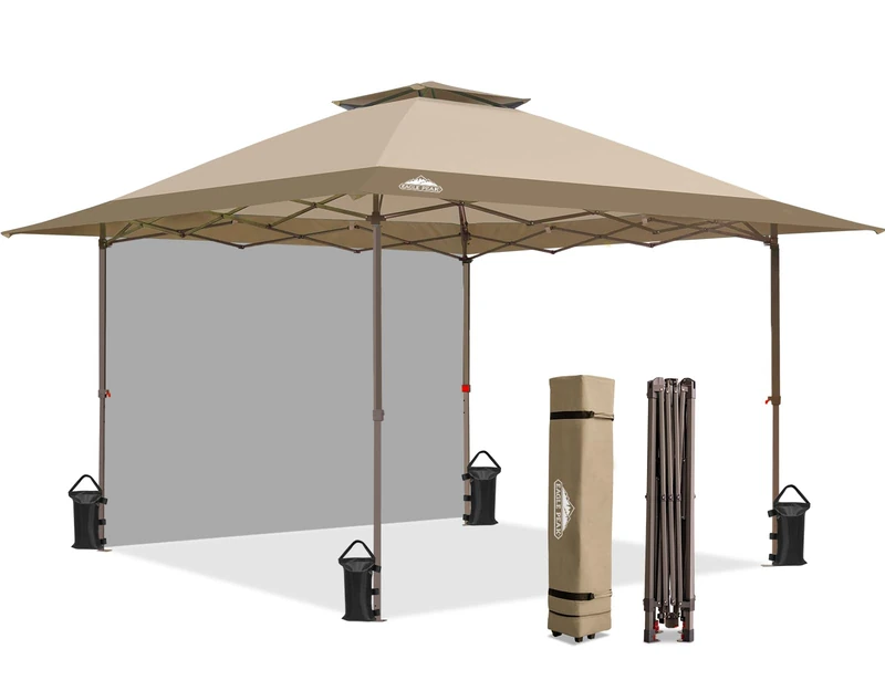 EAGLE PEAK Instant Canopy Tent 13x13 with Privacy Curtain Assembly, Fast, Folding, 169 Square Feet Shadow, Beige
